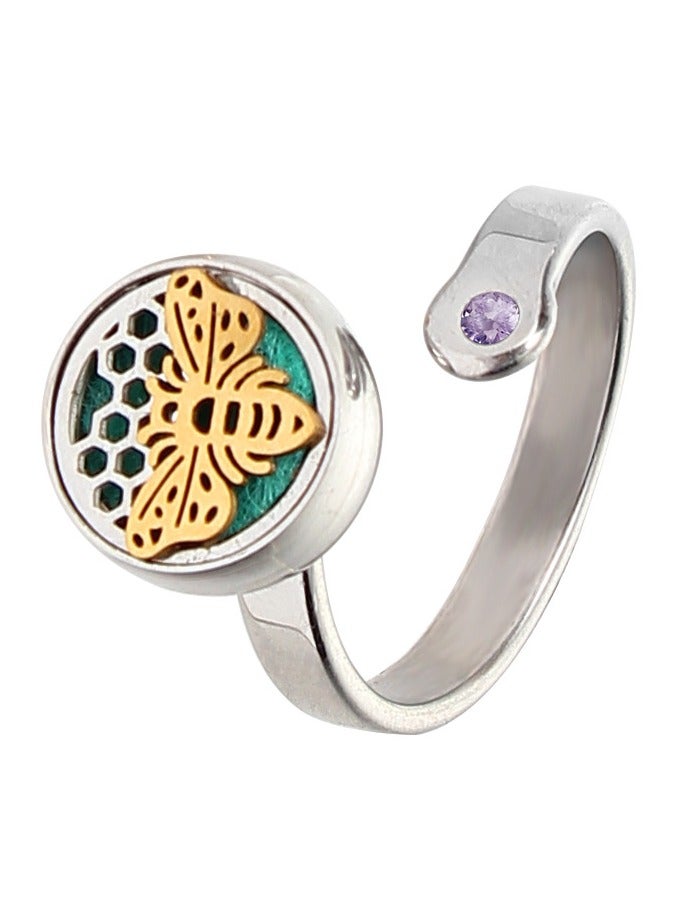 Aromatherapy Essential Oil Ring Rings Women Finger Steel Adjustable Open Ladies Gold The Ring - Image 1