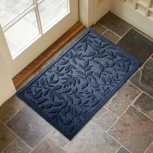 VivaNest Blue Leaves Outdoor Indoor Entrance Doormats, Absorbent Durable Heavy Duty Welcome Front Door Mat,Thick Natural Rubber Back,Easy Clean Entryway Mat 17x30 Inch, Low Profile - Image 2