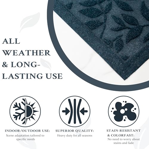 VivaNest Blue Leaves Outdoor Indoor Entrance Doormats, Absorbent Durable Heavy Duty Welcome Front Door Mat,Thick Natural Rubber Back,Easy Clean Entryway Mat 17x30 Inch, Low Profile - Image 5