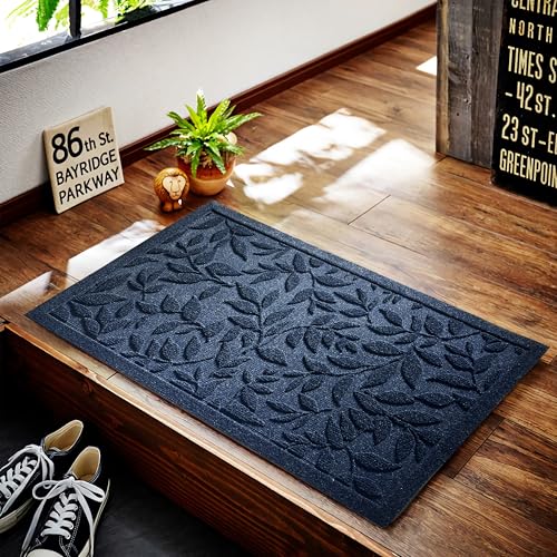 VivaNest Blue Leaves Outdoor Indoor Entrance Doormats, Absorbent Durable Heavy Duty Welcome Front Door Mat,Thick Natural Rubber Back,Easy Clean Entryway Mat 17x30 Inch, Low Profile - Image 3