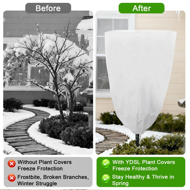 YDSL 3 Pack Plant Covers Freeze Protection, 25"Ã—32" 1.77oz/ydÂ² Plant Frost Covers for Outdoor Plants Shrub Potted Plants Use, Winter Cloth Plant Tree Cover with Drawstring for Cold Weather - Image 5