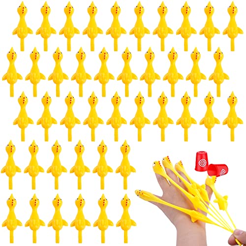 POPLAY 42PCS Flying Chicken Slingshot, Party Favors Treasure Box Toys for Classroom, Flicking Rubber Chickens Funny Gag Gift for Kids & Adults, Novelty Classroom Exchange Gifts - Image 1