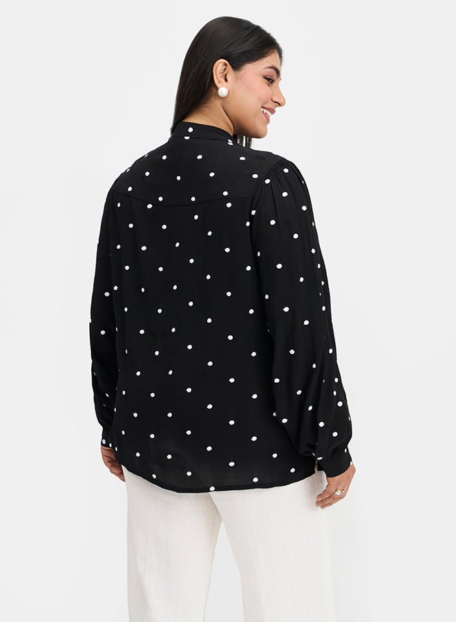 Virgio VIRGIO 100% Viscose Polka Dot Tie-Neck Top  - Image 4