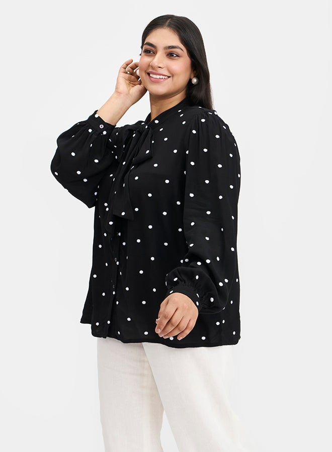 Virgio VIRGIO 100% Viscose Polka Dot Tie-Neck Top  - Image 3