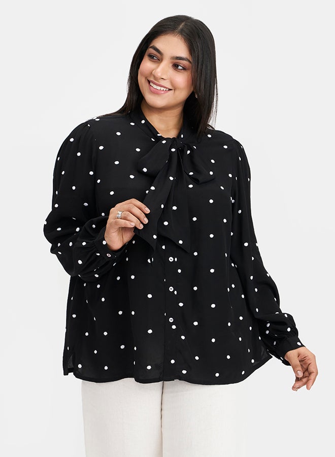 Virgio VIRGIO 100% Viscose Polka Dot Tie-Neck Top  - Image 2