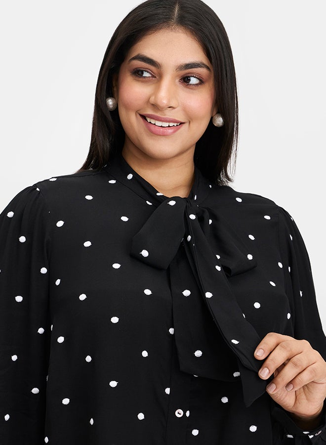 Virgio VIRGIO 100% Viscose Polka Dot Tie-Neck Top  - Image 5