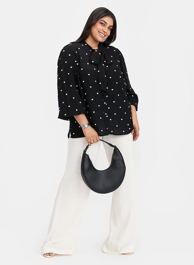 Virgio VIRGIO 100% Viscose Polka Dot Tie-Neck Top  - Image 1