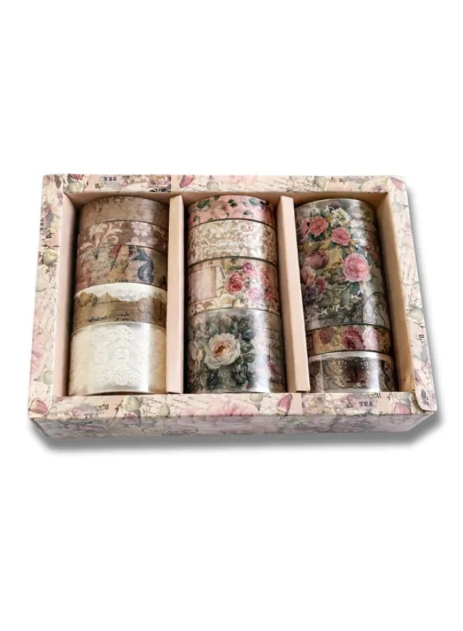 Vintage Floral Washi & PET Tape Set – 12 Rolls (Lace, Roses, & Retro Designs) for Scrapbooking & Journaling - Image 4