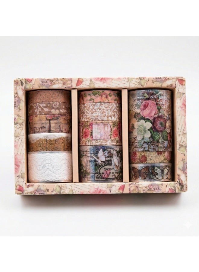 Vintage Floral Washi & PET Tape Set – 12 Rolls (Lace, Roses, & Retro Designs) for Scrapbooking & Journaling - Image 2