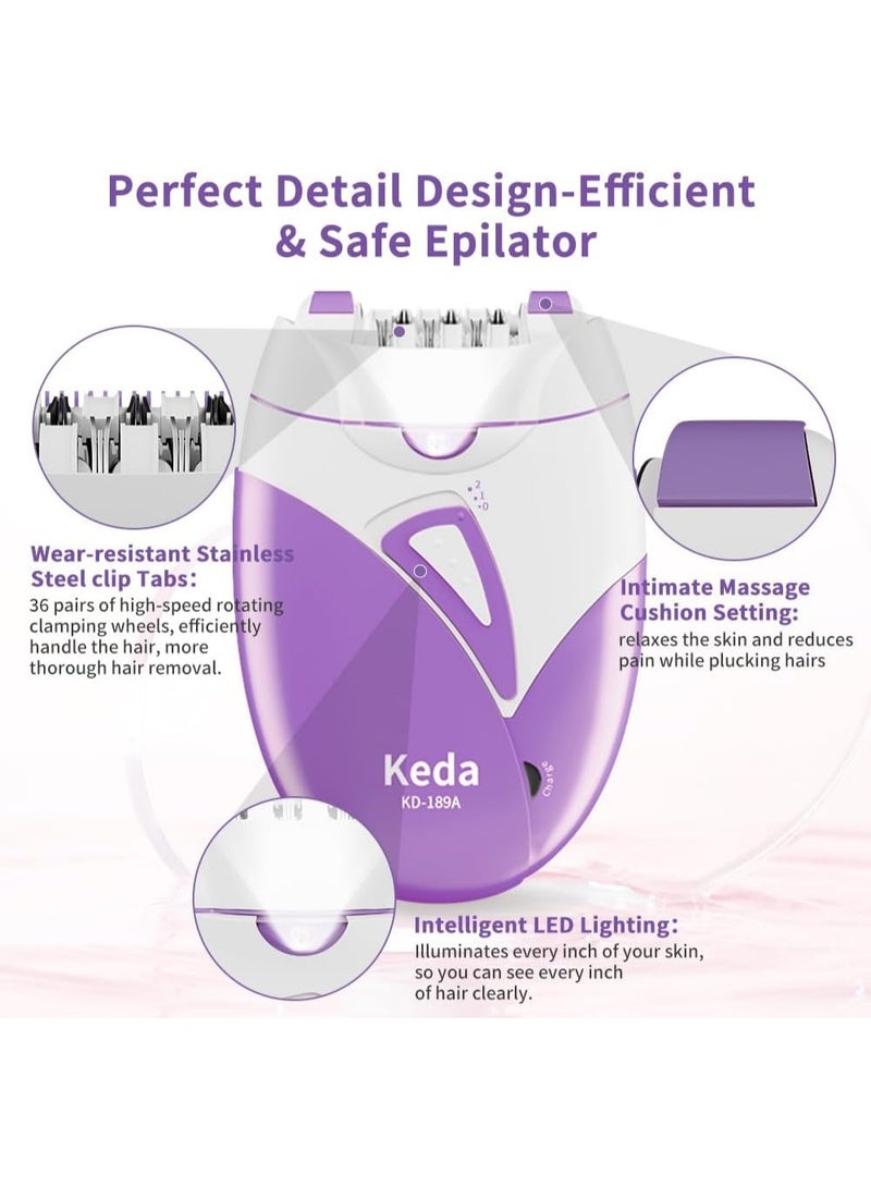 Keda Ladies Hair Removal Machine, Electric Hair Remover for Women, Facial Epilator Shaver Trimmer Shaving Machine on Bikini, Face, Legs, Arms (Purple) - Image 4