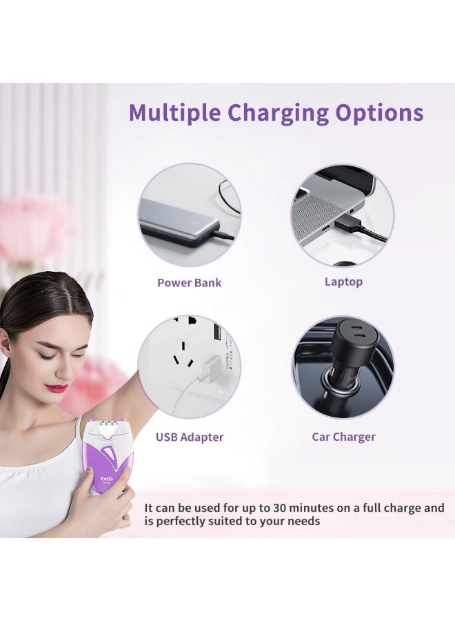 Keda Ladies Hair Removal Machine, Electric Hair Remover for Women, Facial Epilator Shaver Trimmer Shaving Machine on Bikini, Face, Legs, Arms (Purple) - Image 5
