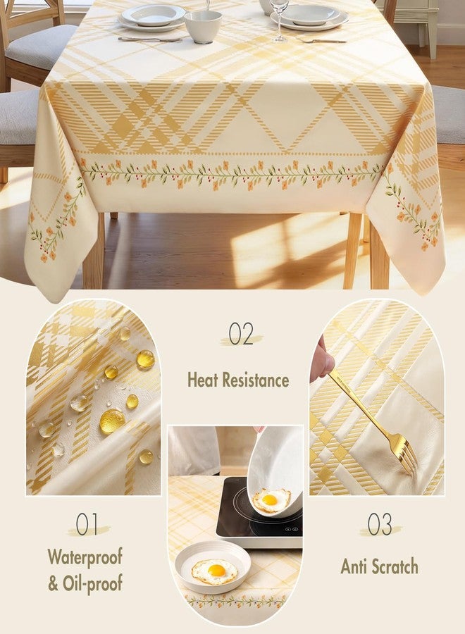 Quantum Love Heavy Duty Vinyl Tablecloths Rectangular Waterproof Plastic Yellow Table Cloth Wipeable Washable Table Cover for Dining Birthday Living Room Gathering (55'' x 78'',Lemon Stripe Check) - Image 5