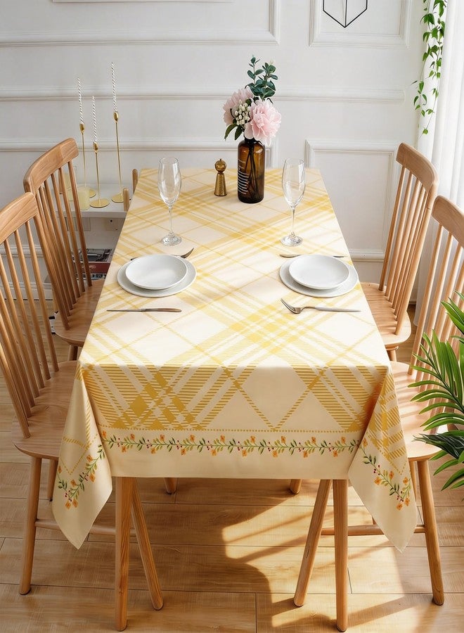 Quantum Love Heavy Duty Vinyl Tablecloths Rectangular Waterproof Plastic Yellow Table Cloth Wipeable Washable Table Cover for Dining Birthday Living Room Gathering (55'' x 78'',Lemon Stripe Check) - Image 4