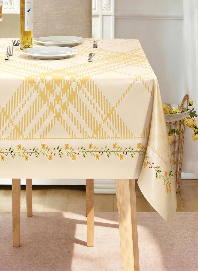 Quantum Love Heavy Duty Vinyl Tablecloths Rectangular Waterproof Plastic Yellow Table Cloth Wipeable Washable Table Cover for Dining Birthday Living Room Gathering (55'' x 78'',Lemon Stripe Check) - Image 1