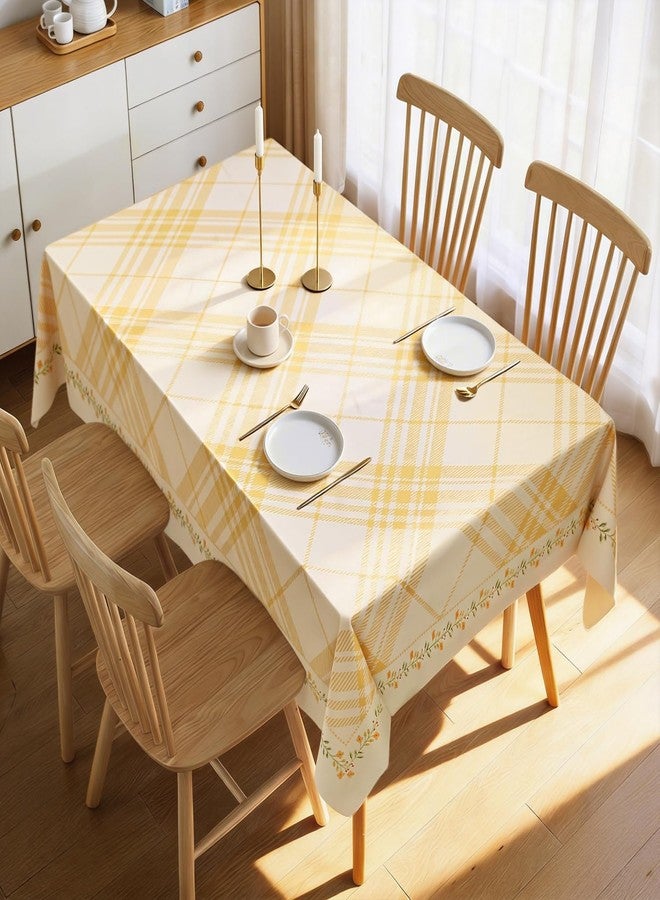 Quantum Love Heavy Duty Vinyl Tablecloths Rectangular Waterproof Plastic Yellow Table Cloth Wipeable Washable Table Cover for Dining Birthday Living Room Gathering (55'' x 78'',Lemon Stripe Check) - Image 2