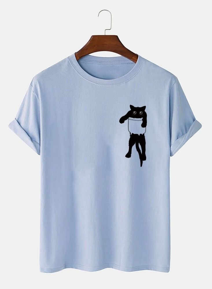 Loquat Men's Casual Loose Kitten Print Short Sleeve T-Shirt 