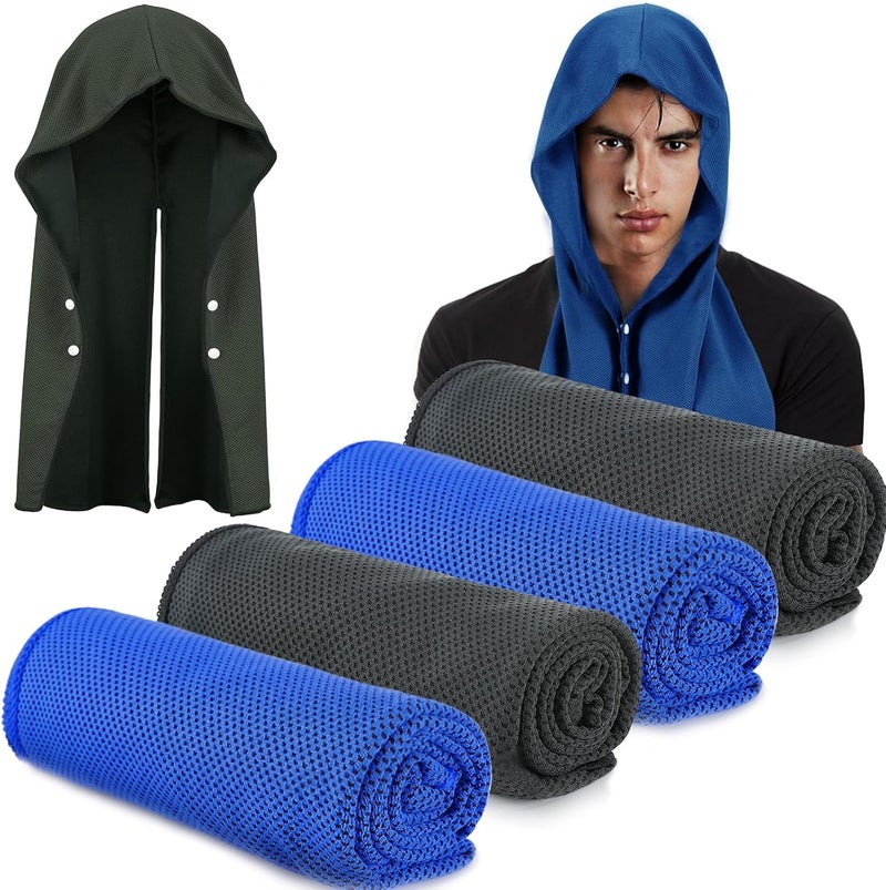 Acostop Cooling Hoodie Towels, Absorbent & Quick Drying Sweat Towel Wraps for Neck and Face, Long-Lasting Cooling and Sun Protection in Hot Weather Summer Outdoor Accessories, 4 Pcs, Blue & Black - Image 1