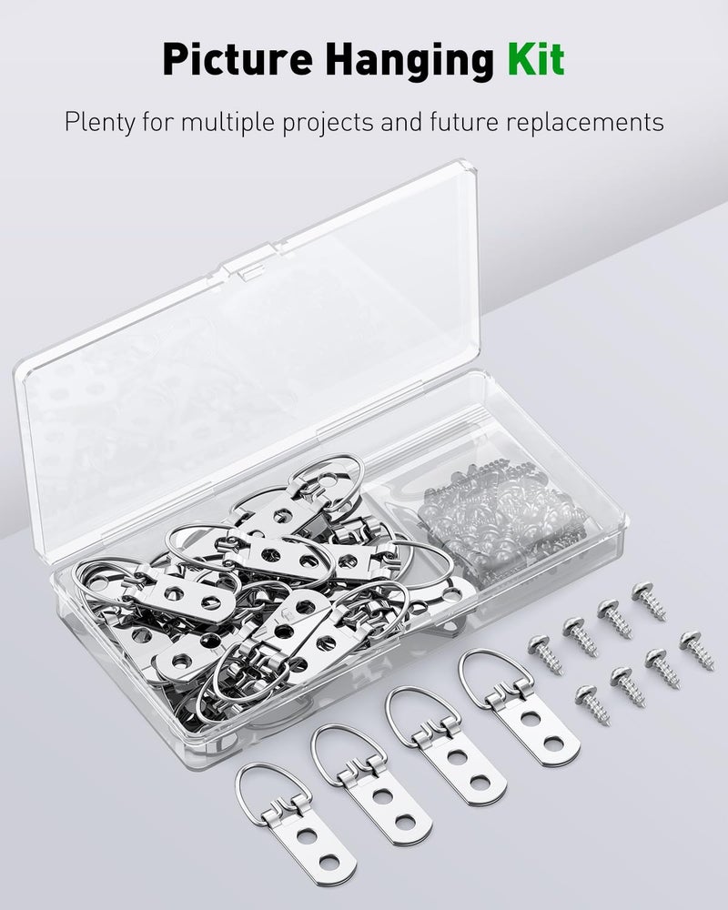 Uniclife 30 Pcs D Ring Picture Hangers with Screws, 40 lb Load Heavy Duty Picture Hanging Hardware, Double Holes Picture Hooks, D Rings for Picture Frame Hanging, D Hooks for Paintings Mirrors Clocks - Image 5