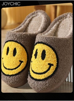 Joychic Autumn Winter Warm Smiley Face Designed Bedroom Slippers Coffee for Women/ Men  - Image 1