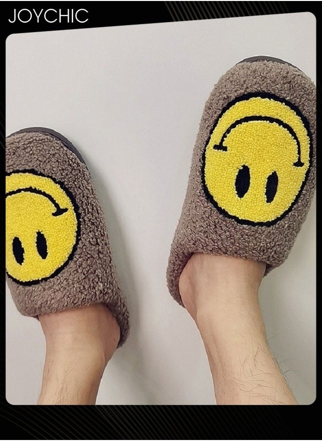 Joychic Autumn Winter Warm Smiley Face Designed Bedroom Slippers Coffee for Women/ Men  - Image 2