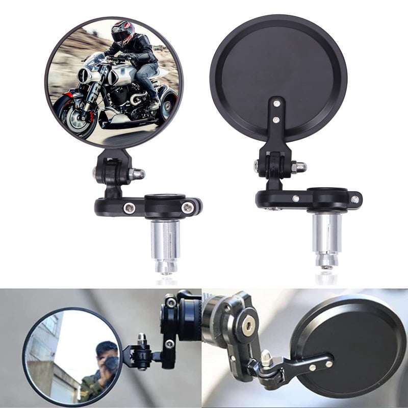 Universal CNC Motorcycle Foldable 78 Handle Bar End Mirrors Rearview Side Round compatible with Cafe Racer Street Bike Dirt Bike Chopper