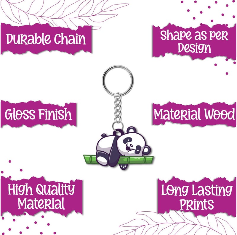 Bhai Please Sleeping Panda Wooden Keychain For Car, Bike, Office, Home (Pack Of 1) Multicolour Key Chain With Ring | Gift For Men, Women, Girls, Boys, Him And Her, Multi-Coloured - Image 5