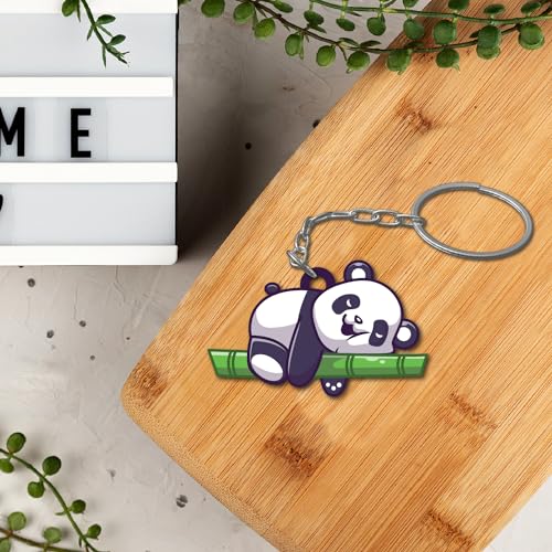 Bhai Please Sleeping Panda Wooden Keychain For Car, Bike, Office, Home (Pack Of 1) Multicolour Key Chain With Ring | Gift For Men, Women, Girls, Boys, Him And Her, Multi-Coloured - Image 2