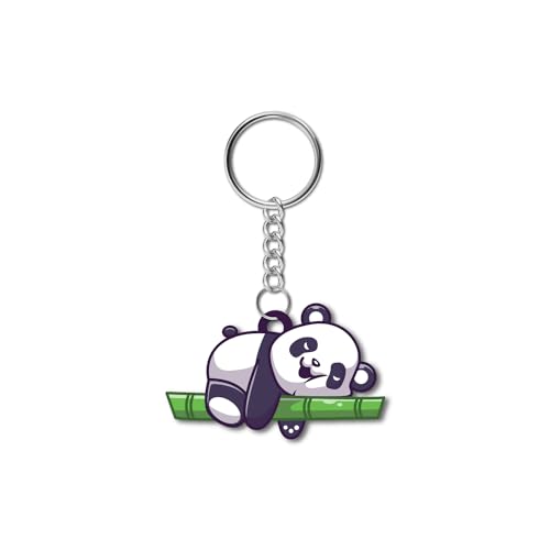 Bhai Please Sleeping Panda Wooden Keychain For Car, Bike, Office, Home (Pack Of 1) Multicolour Key Chain With Ring | Gift For Men, Women, Girls, Boys, Him And Her, Multi-Coloured - Image 1