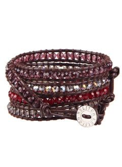 KELITCH Fashion Color Crystal Mix Beaded 5 Wrap Bracelet On Natural Leather Handmade New Women Jewelry (Red Crystal)  - Image 2