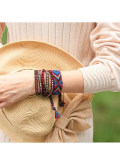 KELITCH Fashion Color Crystal Mix Beaded 5 Wrap Bracelet On Natural Leather Handmade New Women Jewelry (Red Crystal)  - Image 3