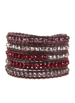 KELITCH Fashion Color Crystal Mix Beaded 5 Wrap Bracelet On Natural Leather Handmade New Women Jewelry (Red Crystal)  - Image 1