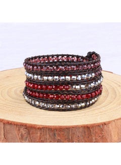 KELITCH Fashion Color Crystal Mix Beaded 5 Wrap Bracelet On Natural Leather Handmade New Women Jewelry (Red Crystal)  - Image 4