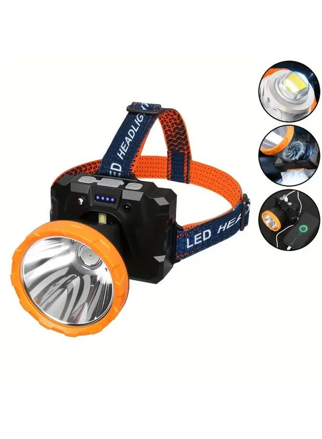 1pc Multi Functional Headlamp USB Battery 90 Rotatable Headlight Long Range Auto On Off Modes - Image 1