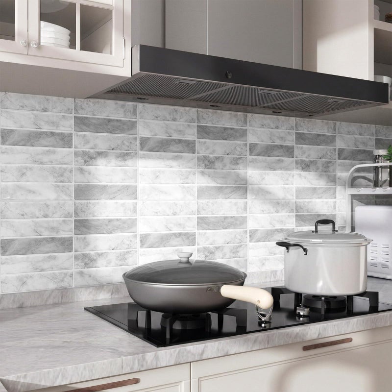 Greymond Peel and Stick Tile Backsplash - 10 Pack Marble Self Adhesive Subway Wall Tiles 11.42'' x 9'' for Kitchen, Bathroom (White Grey) - Image 2