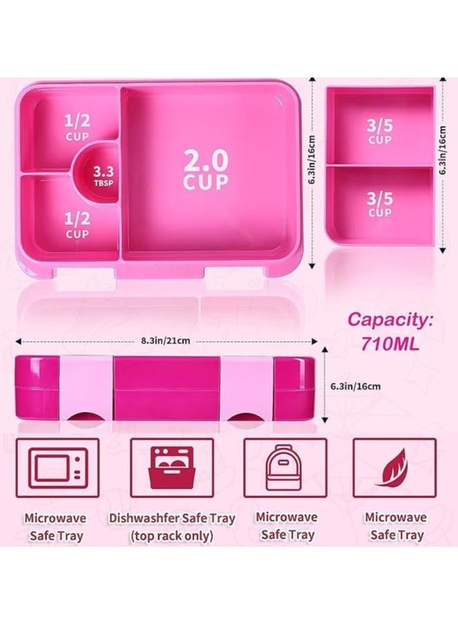 Bento Boxes for Kids and Toddlers 710ml Bento Lunch Box with 6 Compartments Ideal Portion Sizes for Ages 3 to 7 Portion-Controlled Meals for Teens & Adults BPA-Free Dishwasher Safe - Image 3