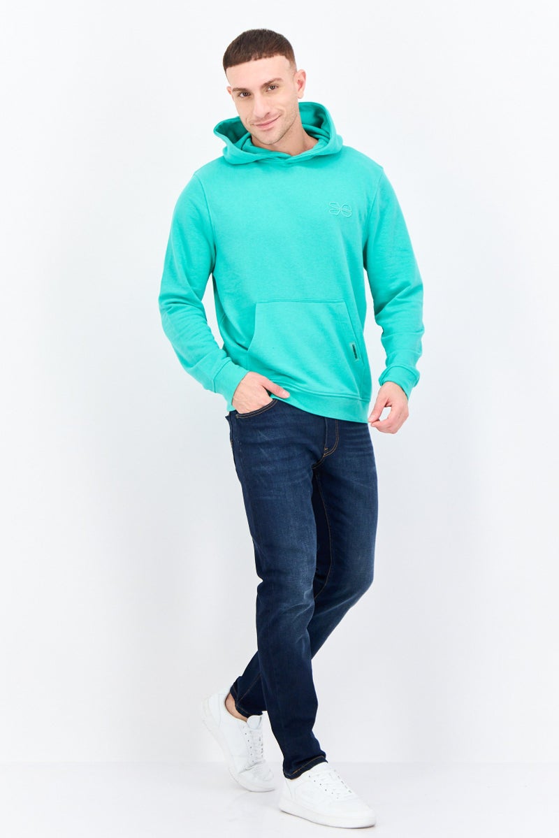 CROSSHATCH Men Hooded Embroidered Logo  Long Sleeves Sweatshirt, Green - Image 4