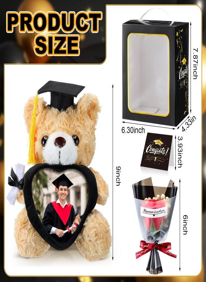 Seenelling Graduation Bear Gifts Set Graduation Stuffed Bear with Heart Picture Frame Stuffed Animal Gift Card Holder Soap Artificial Flower Congrats Grad Card Graduation Box Graduation Gifts - Image 3