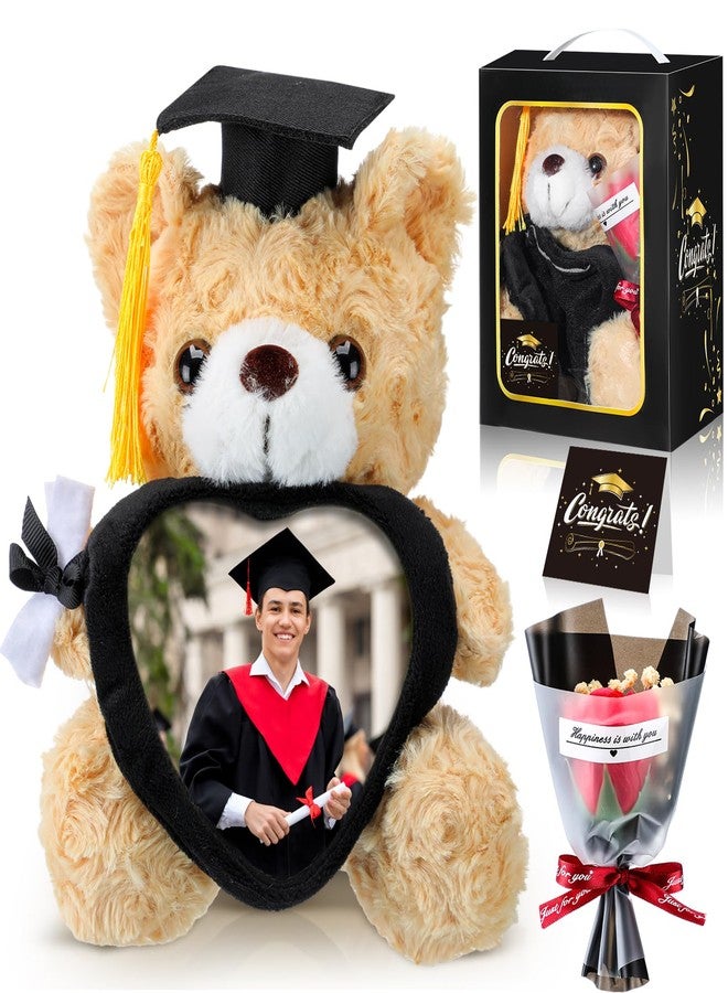 Seenelling Graduation Bear Gifts Set Graduation Stuffed Bear with Heart Picture Frame Stuffed Animal Gift Card Holder Soap Artificial Flower Congrats Grad Card Graduation Box Graduation Gifts - Image 1