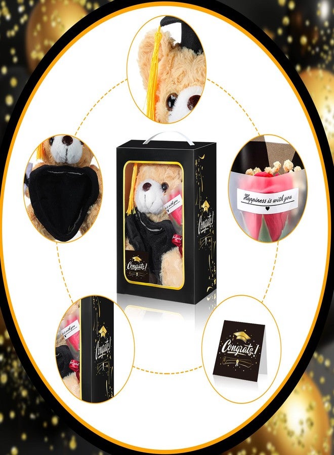 Seenelling Graduation Bear Gifts Set Graduation Stuffed Bear with Heart Picture Frame Stuffed Animal Gift Card Holder Soap Artificial Flower Congrats Grad Card Graduation Box Graduation Gifts - Image 4