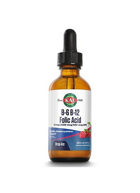 Vitamin B6 B12 Folic Acid Dropins Liquid Vitamin B Supplement Drops Heart Health Energy Red Blood Cell Support With Methyl B12 And Methyl Folate Natural Mixed Berry Flavor 59 Servings 2Oz