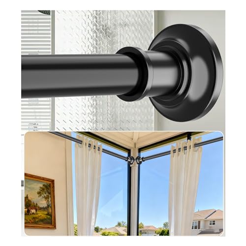 Widyana Tension Curtain Rod, Extra Long Outdoor Curtain Rod 43-120 Inch Adjustable, 1.1 Inch Diameter Thick Heavy Duty Black Shower Curtain Rod, Stainless Steel Shower Rod for Bathroom No Drilling, No Rust - Image 1