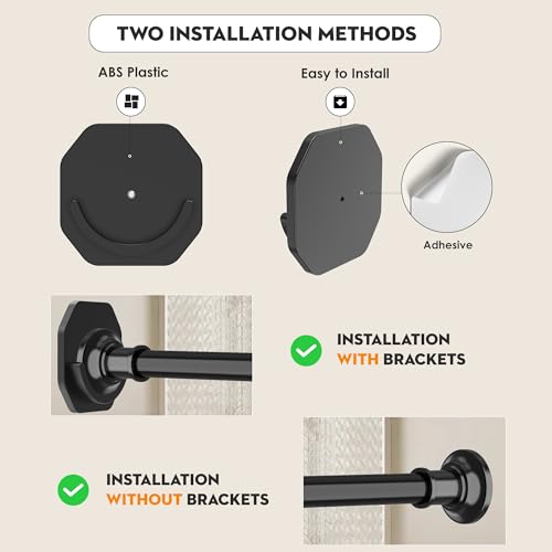 Widyana Tension Curtain Rod, Extra Long Outdoor Curtain Rod 43-120 Inch Adjustable, 1.1 Inch Diameter Thick Heavy Duty Black Shower Curtain Rod, Stainless Steel Shower Rod for Bathroom No Drilling, No Rust - Image 2