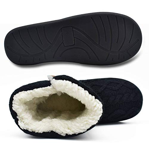 ONCAI Women's Slippers Comfort Knit Boots Winter Warm Outdoor Indoor Shoes All-Black Size 9-10 - Image 3