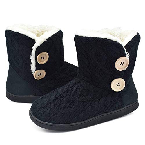 ONCAI Women's Slippers Comfort Knit Boots Winter Warm Outdoor Indoor Shoes All-Black Size 9-10 - Image 4