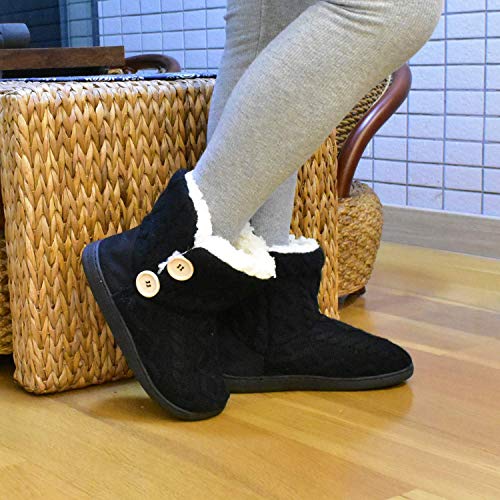 ONCAI Women's Slippers Comfort Knit Boots Winter Warm Outdoor Indoor Shoes All-Black Size 9-10 - Image 5