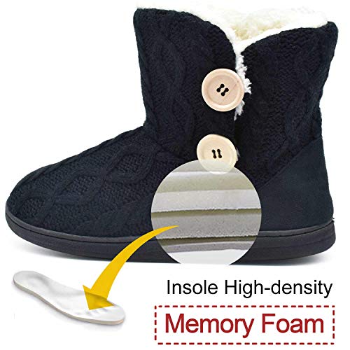 ONCAI Women's Slippers Comfort Knit Boots Winter Warm Outdoor Indoor Shoes All-Black Size 9-10 - Image 2