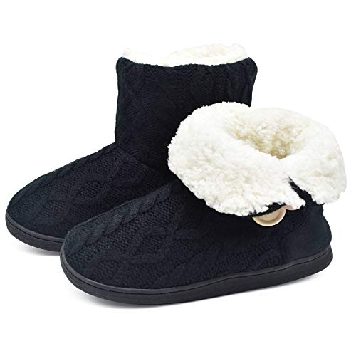 ONCAI Women's Slippers Comfort Knit Boots Winter Warm Outdoor Indoor Shoes All-Black Size 9-10 - Image 1
