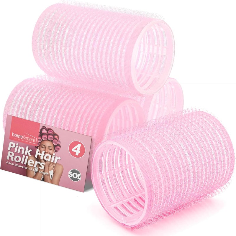 SOL 4pk Pink Velcro Hair Rollers Self Holding Roller for Long Short Hair Boost Volume Create Bouncy Waves Reduce Heat Damage Compact TravelFriendly Styling Curlers