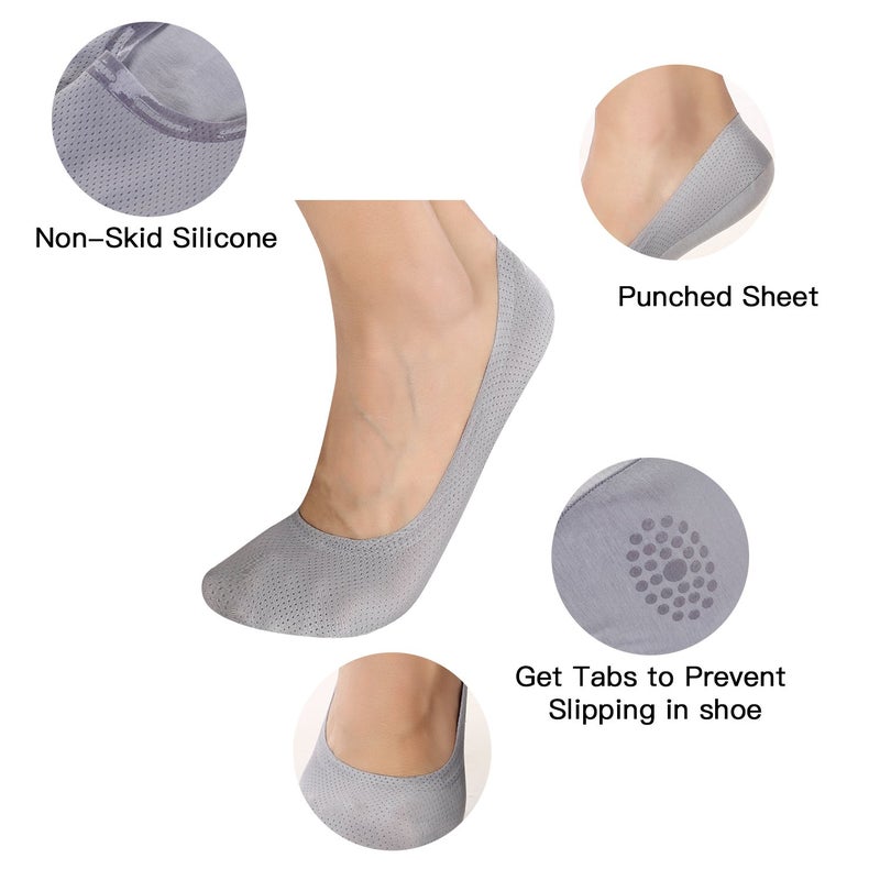 Joulli Men's Low Cut No Show Casual Non Slip Athletic Boat Socks (6 Pack),Black, Light Gray, White,Small - Image 2