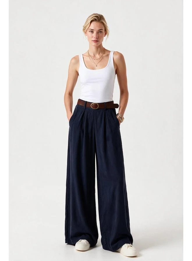 Lovely Istanbul Waisted Gabardine Skirt Pants LBY0072 Navy.